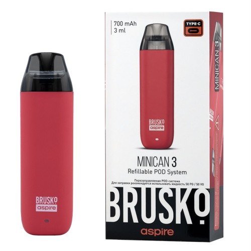 Перезаправляемая Под-Система Бруско Миникан 3 (Brusko Minican 3) 700 mah, Светло Красный