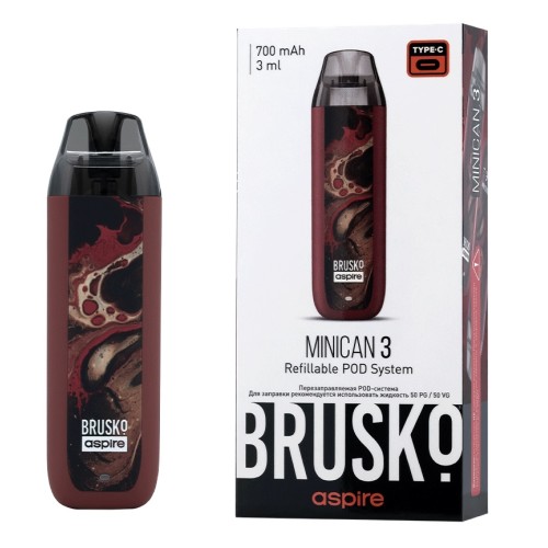 Перезаправляемая Под-Система Бруско Миникан 3 (Brusko Minican 3) 700 mah, Тёмно Красный Флюид