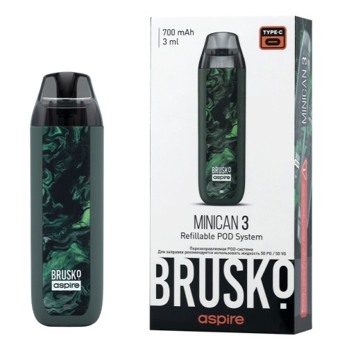 Перезаправляемая Под-Система Бруско Миникан 3 (Brusko Minican 3) 700 mah, Тёмно Зелёный Флюид