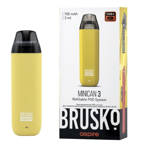 Перезаправляемая Под-Система Бруско Миникан 3 (Brusko Minican 3) 700 mah, Жёлтый